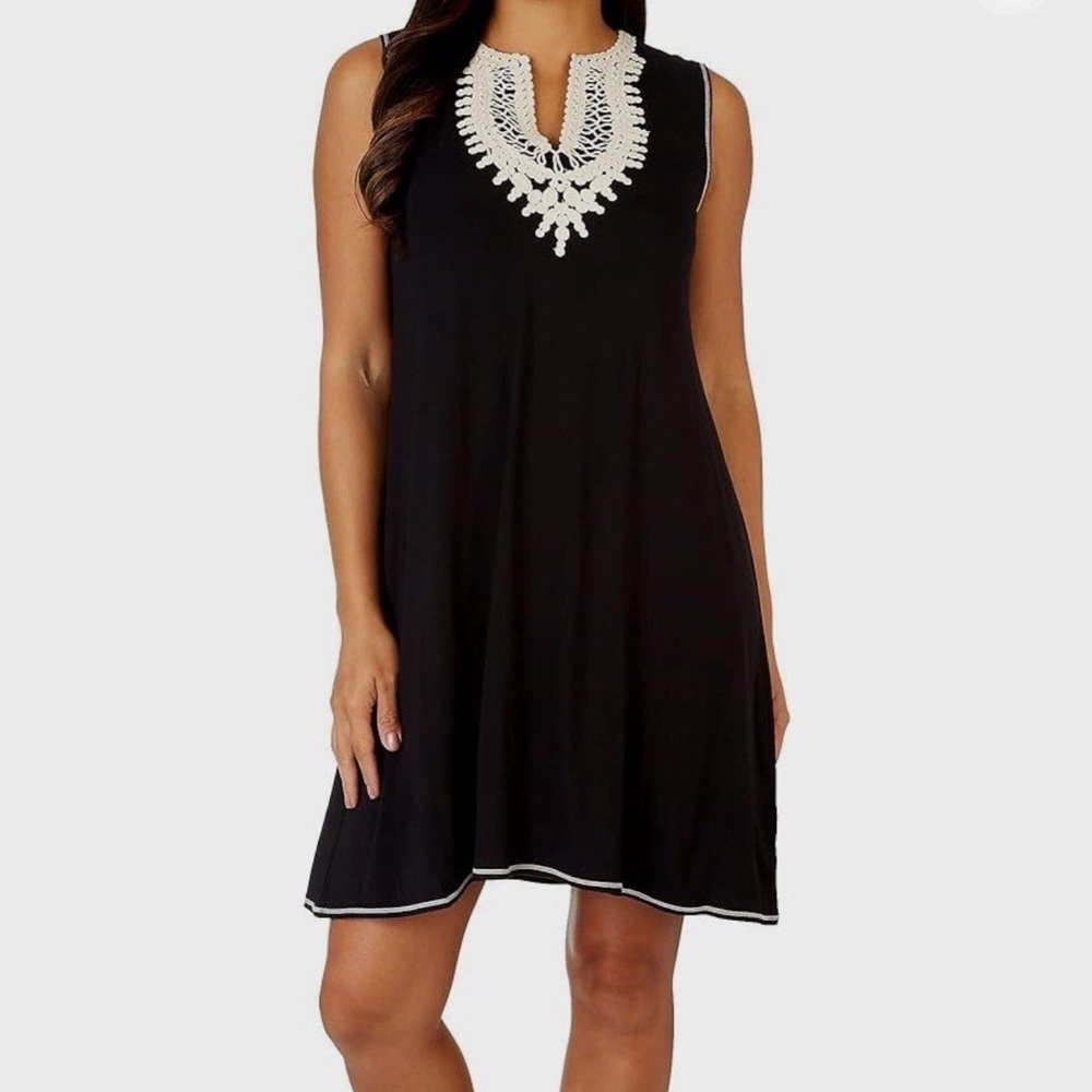 NWT Max Studio Black Dress with Cream Crochet Accents
